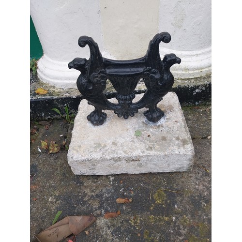 3A - Rare pair of 19th. C. cast iron foot scrapers in the form of griffins, mounted in granite bases. { 4... 