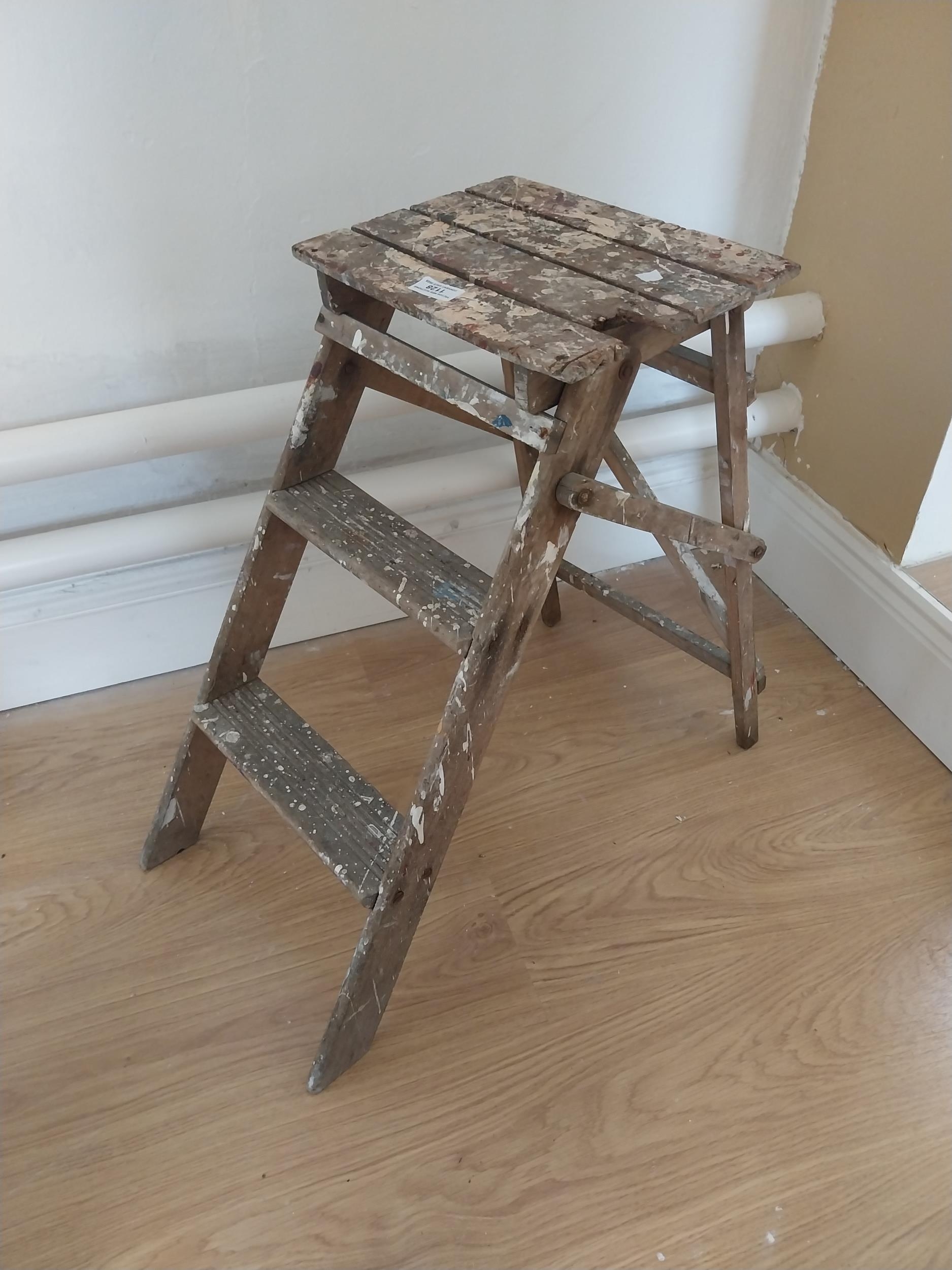 Small vintage wooden step ladder. { 54cm H X 33cm W X 58cm D }.