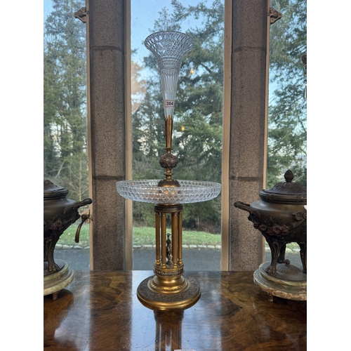 364A - Early 20th C. Gilded metal and cut crystal centrepiece. {63 cm H x 27 cm Dia.}