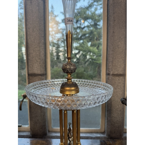 364A - Early 20th C. Gilded metal and cut crystal centrepiece. {63 cm H x 27 cm Dia.}