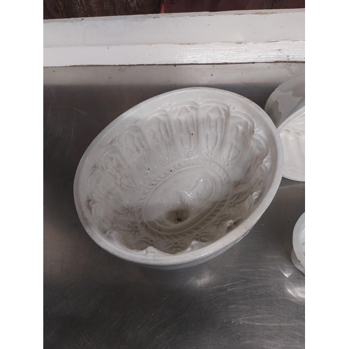 15 - Collection of six early 20th C. glazed stoneware jelly moulds {Largest 14 cm H x 23 cm W x 18 cm D A... 