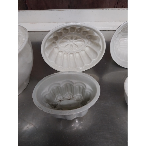 15 - Collection of six early 20th C. glazed stoneware jelly moulds {Largest 14 cm H x 23 cm W x 18 cm D A... 