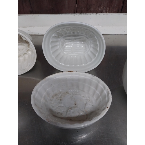 15 - Collection of six early 20th C. glazed stoneware jelly moulds {Largest 14 cm H x 23 cm W x 18 cm D A... 