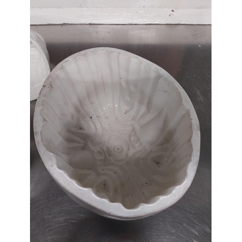 15 - Collection of six early 20th C. glazed stoneware jelly moulds {Largest 14 cm H x 23 cm W x 18 cm D A... 