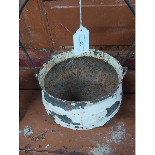 21 - 19th C. metal potato pot with handle. {18 cm H x 23 cm Dia.}.