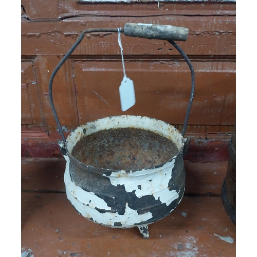 21 - 19th C. metal potato pot with handle. {18 cm H x 23 cm Dia.}.