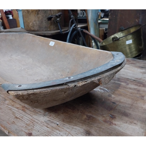 26 - 19th C. pine and metal dough trough. {15 cm H x 94 cm W x 40 cm D}.
