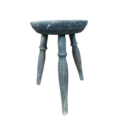 27 - Early 20th C. three legged pine stool. {32 cm H x 27 cm Dia.}.