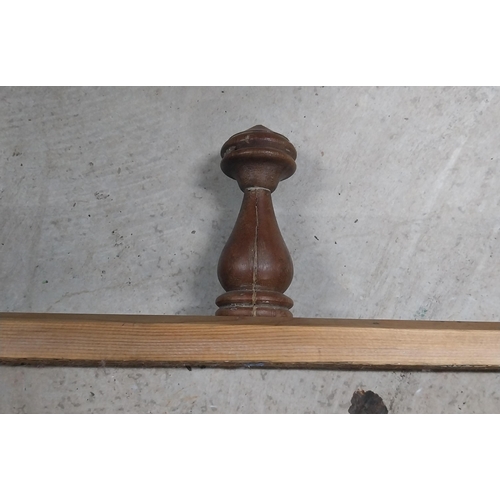 28 - 19th C. pine and mahogany wall hanging coat rack. {8 cm H x 138 cm W}.