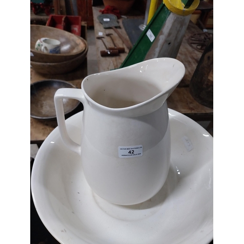42 - 19th C. ceramic jug and basin set. {34 cm H x 37 cm Dia.}.