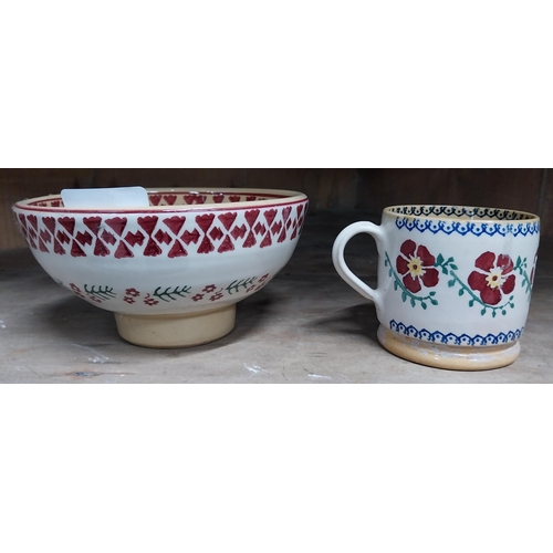 49 - Early Nicholas Mosse spongeware mug and bowl. {7 cm H x 10 cm W x 8 cm D and 8 cm H x 15 cm Dia.}