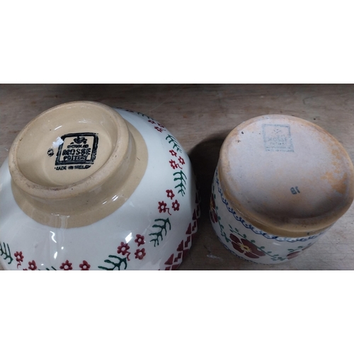 49 - Early Nicholas Mosse spongeware mug and bowl. {7 cm H x 10 cm W x 8 cm D and 8 cm H x 15 cm Dia.}