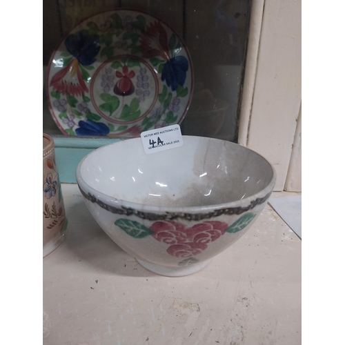 4A - 19th C. spongeware porridge bowl {8 cm H x 13 cm Dia.} and early 20th C. transferware mug with folia... 