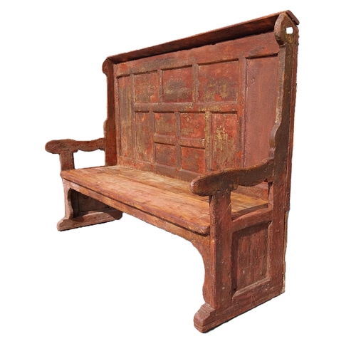 50 - 19th C. pine settle seat with inset panelled back from South of Ireland with original paint. {135 cm... 