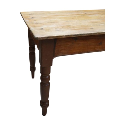 1 - 19th C. pine kitchen table on four turned legs. {74 cm H x 125 cm W x 71 cm W}.