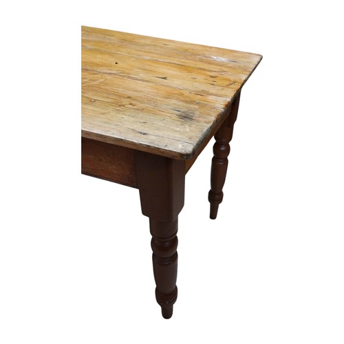 1 - 19th C. pine kitchen table on four turned legs. {74 cm H x 125 cm W x 71 cm W}.