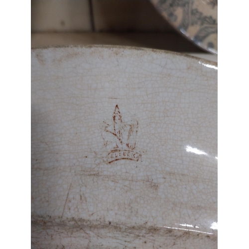 8 - Two 19th C. Belleek meat platters Rose Pattern. {4 cm H x 46 cm W.}.