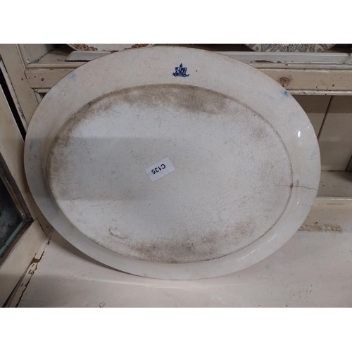 9 - 19th C. blue and white meat platter. {4 cm H x 46 cm W}.
