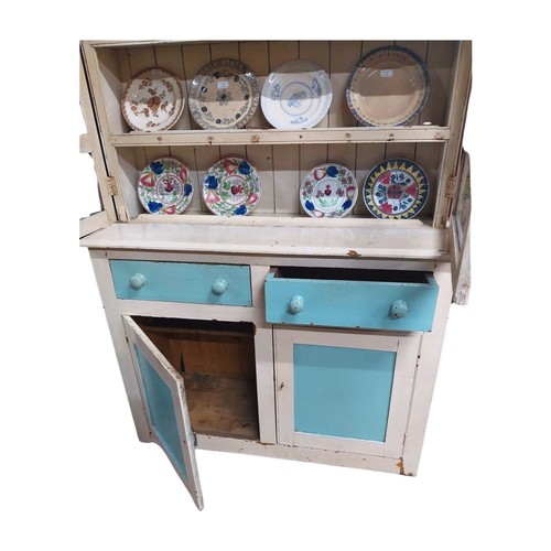 2 - Early 20th C. painted pine West of Ireland dresser with two glazed doors over two short drawers over... 