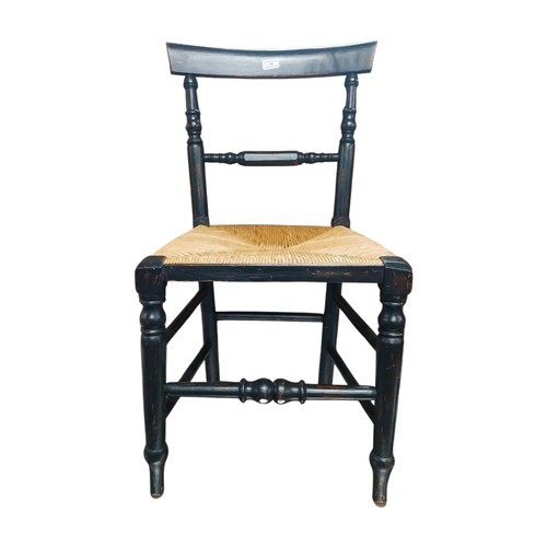 11 - Pair of Victorian painted beech chairs with rush seats. {86 cm H x 34 cm W x 38 cm D}.