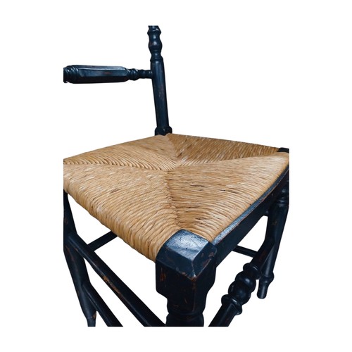 11 - Pair of Victorian painted beech chairs with rush seats. {86 cm H x 34 cm W x 38 cm D}.