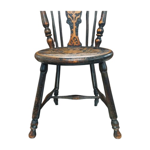 13 - Victorian beech pokerwork chair. {75 cm H x 34 cm W x 39 cm D}.