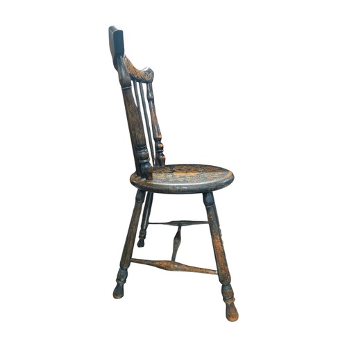 13 - Victorian beech pokerwork chair. {75 cm H x 34 cm W x 39 cm D}.