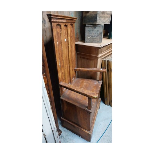 40 - Scumbled pine high back chair on four square feet. {146 cm H x 69 cm W x 48 cm D}.