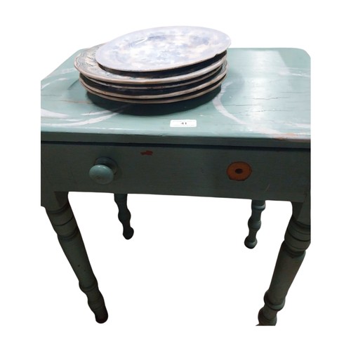 41 - 19th C. painted pine side table on turned legs. {75 cm H x 58 cm W x 41 cm D}.