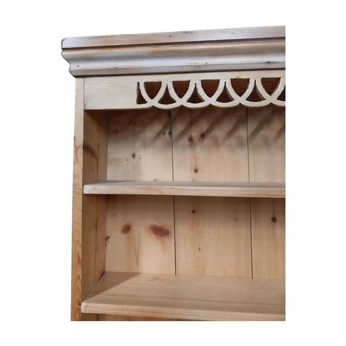 54 - Pine hanging wall rack with two open shelves over four short drawers. {103 cm H x 94 cm W x 19 cm D}... 