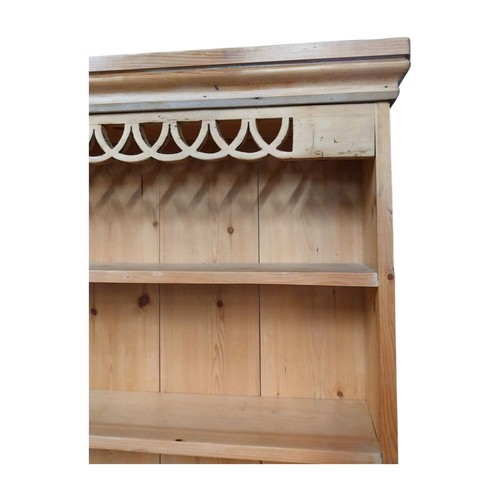 54 - Pine hanging wall rack with two open shelves over four short drawers. {103 cm H x 94 cm W x 19 cm D}... 