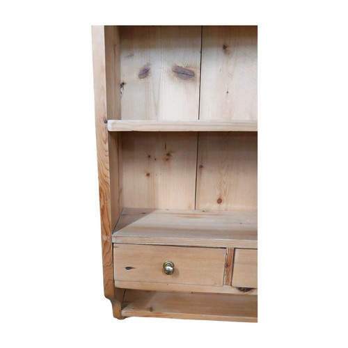54 - Pine hanging wall rack with two open shelves over four short drawers. {103 cm H x 94 cm W x 19 cm D}... 