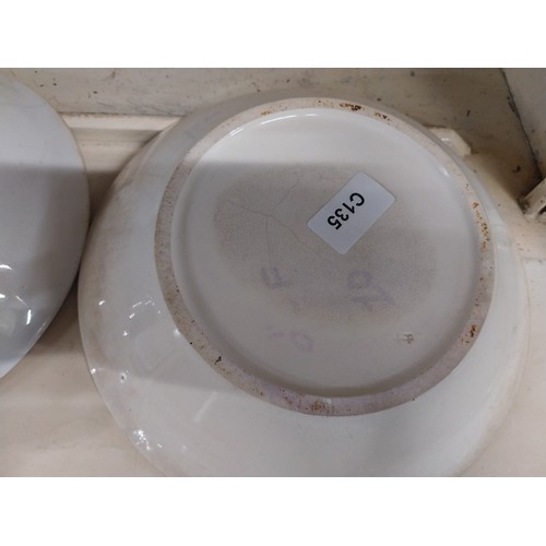 4 - Two early 20th C. French spongeware and brushware soup bowls. {5 cm H x 23 cm Dia.and 5 cm H x 21 cm... 