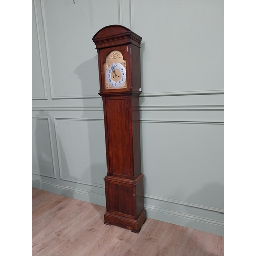 56 - 1950's oak Grandmother clock with gilded metal dial. {185 cm H x 35 cm W x 22 cm D}