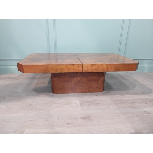 1 - 1970's burr walnut Hollywood Regency coffee table with hidden bar. {39 cm H x 120 cm W x 70 cm D}.