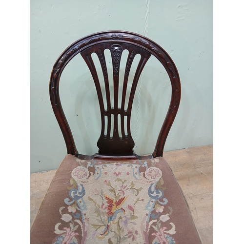 21 - Pair of mahogany Hepplewhite style revival chairs with upholstered seats.  {H 92cm x W 55cm x D 46cm... 