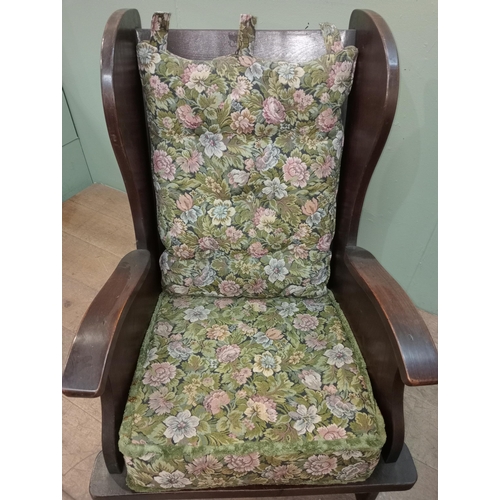 26 - Pair of oak and upholstered Brookes Sempar armchairs.  {H 103cm x W 63cm x D 84cm } NOT AVAILABLE TO... 