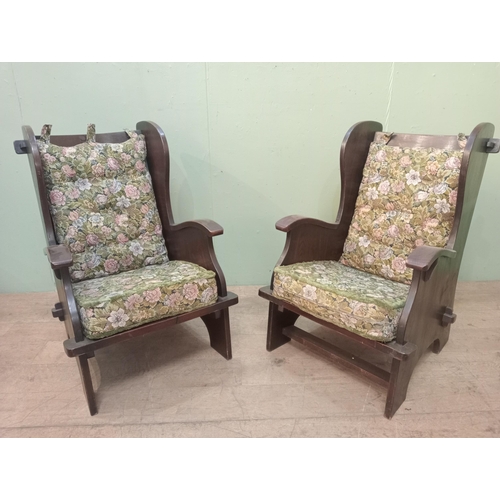 26 - Pair of oak and upholstered Brookes Sempar armchairs.  {H 103cm x W 63cm x D 84cm } NOT AVAILABLE TO... 
