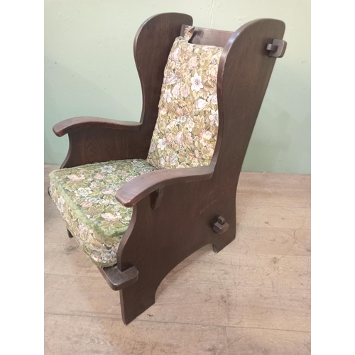 26 - Pair of oak and upholstered Brookes Sempar armchairs.  {H 103cm x W 63cm x D 84cm } NOT AVAILABLE TO... 