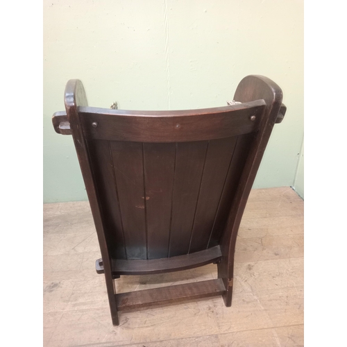 26 - Pair of oak and upholstered Brookes Sempar armchairs.  {H 103cm x W 63cm x D 84cm } NOT AVAILABLE TO... 