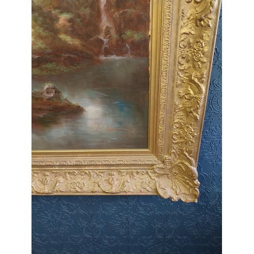 32 - Large oleograph Countryside Scene mounted in gilt frame. {147 cm H x 118 cm W}. NOT AVAILABLE TO VIE... 