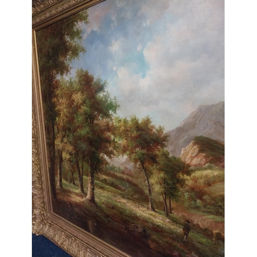 32 - Large oleograph Countryside Scene mounted in gilt frame. {147 cm H x 118 cm W}. NOT AVAILABLE TO VIE... 
