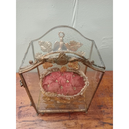 34 - 19th C. French brass and glass marriage dome. { H 35cm x W 23cm x D 14cm } NOT AVAILABLE TO VIEW IN ... 