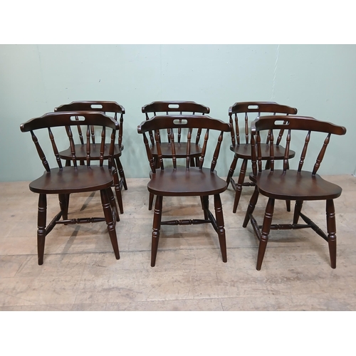 36 - Set of six Windsor chairs with turned spindle back and shaped seat. {H 77cm x W 53cm x D 42cm } NOT ... 