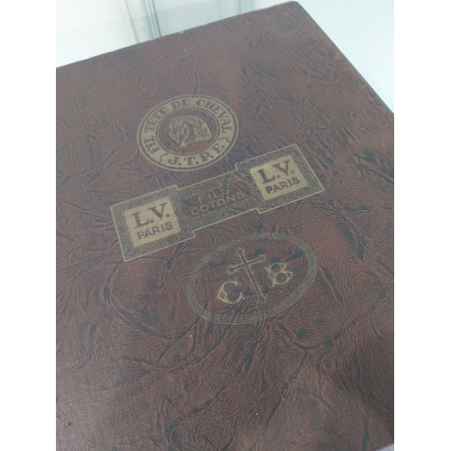 40 - Early 20th C. Louis Vuitton Paris counter top haberdashery cabinet. {33 cm H x 31 cm W x 37 cm D}.