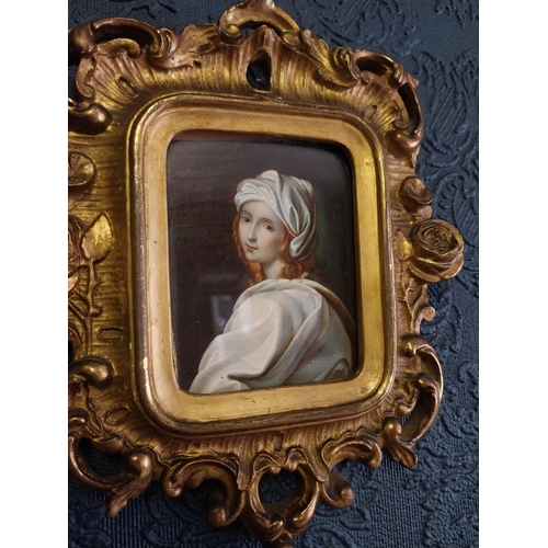 47 - Early 19th C. Oil on Board miniature portrait of Beatrice di Censi mounted in gilt frame. {22 cm H x... 