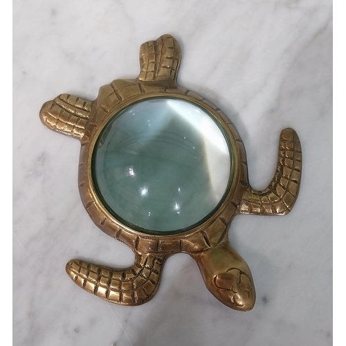 48 - Unusual brass magnifying glass in the form of a Turtle. [4 cm H x 16 cm W x 15 cm D}.