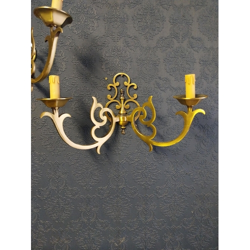 5 - Pair of brass wall lights. {33 cm H x 55 cm W x 26 cm D}. NOT AVAILABLE TO VIEW IN PERSON