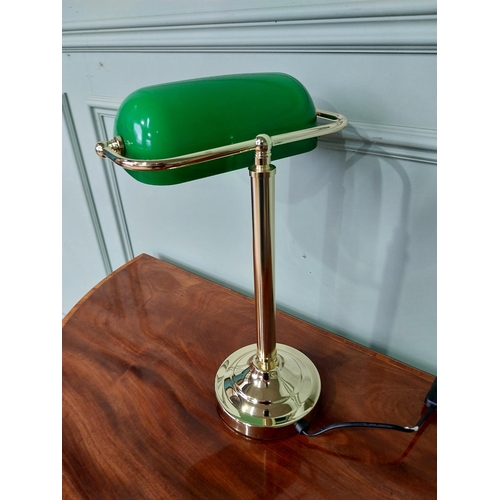 55 - Good quality brass Banker's lamp with green glass shade. {40 cm H x 28 cm W x 25 cm D}.