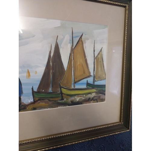 57 - Markey Robinson - Waiting for the Catch mounted in gilt frame. {27 cm H x 41 cm W}. NOT AVAILABLE TO... 
